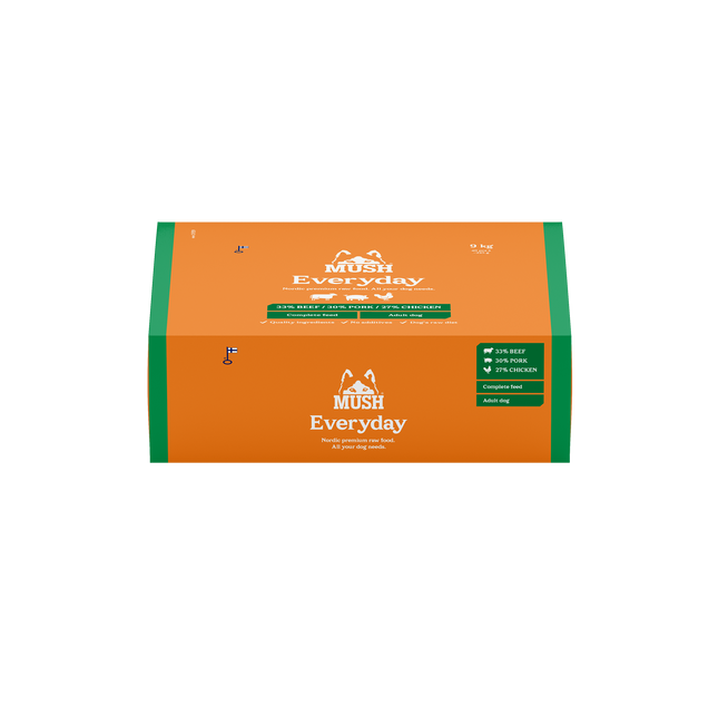 MUSH Everyday Green 9 Kg (40 x 225 g) (Okse Gris Kylling)