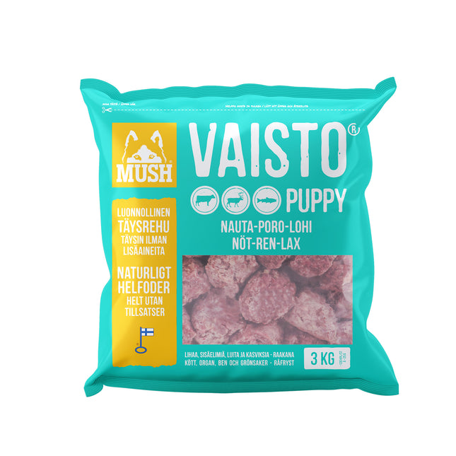 MUSH Vaisto® Puppy XL Isblå 3KG (Okse, Ren, Laks)