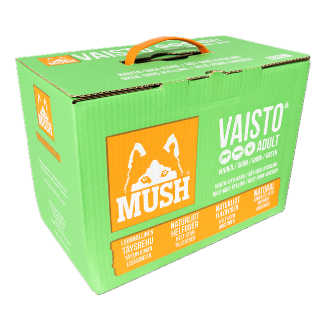 MUSH Vaisto® Grøn (10 Kg = 41 x 245 g) (Okse Gris Kylling) - BARF