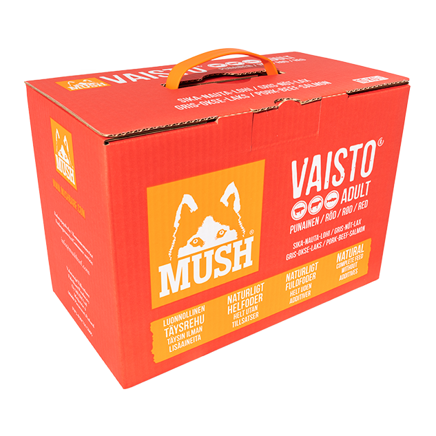 MUSH Vaisto® Rød (10 Kg = 41 x 245g) (Gris Okse Laks) - BARF