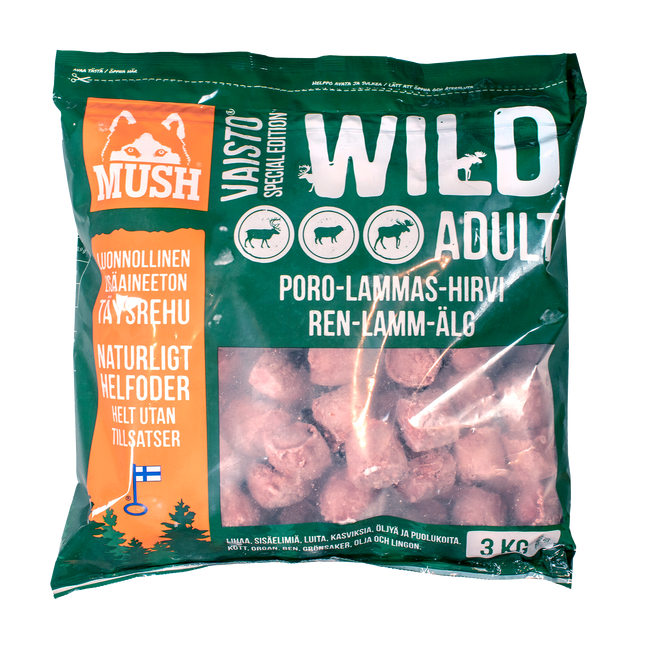 MUSH Vaisto® WILD XL 3KG (Rensdyr,Lam & Elg) - BARF