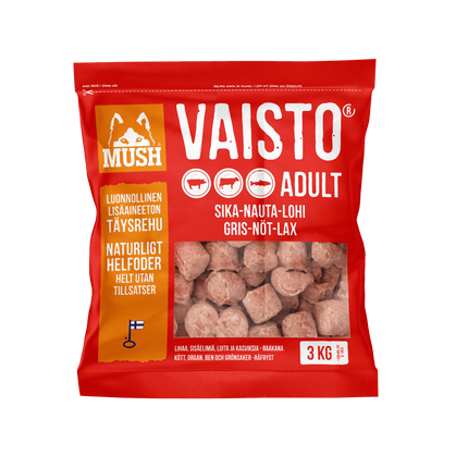 MUSH Vaisto® XL Rød 3 kg (Gris Okse Laks) - BARF